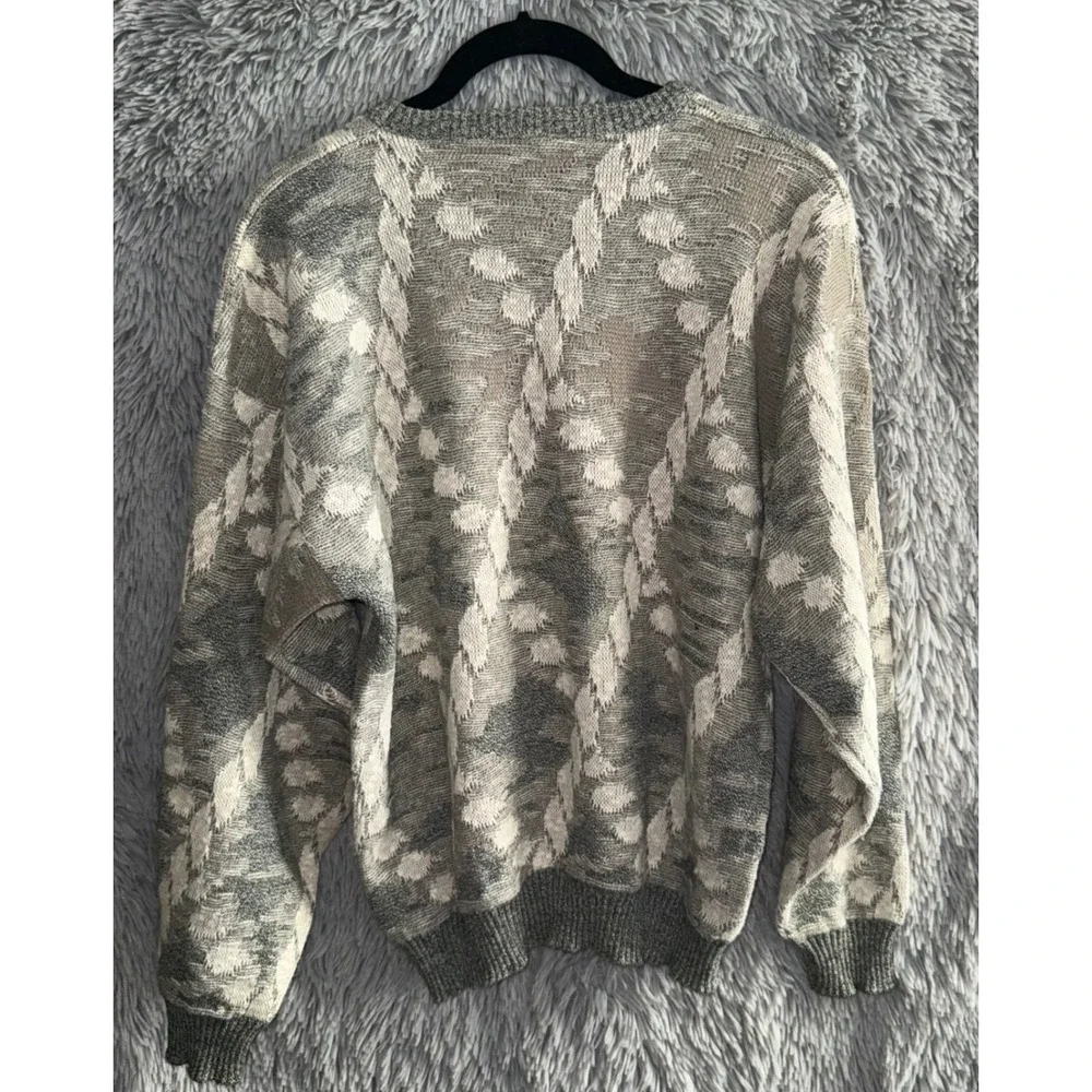 Vintage Damon Mens Gray Cable Knit Sweater Size Medium‎ Geometric Pattern